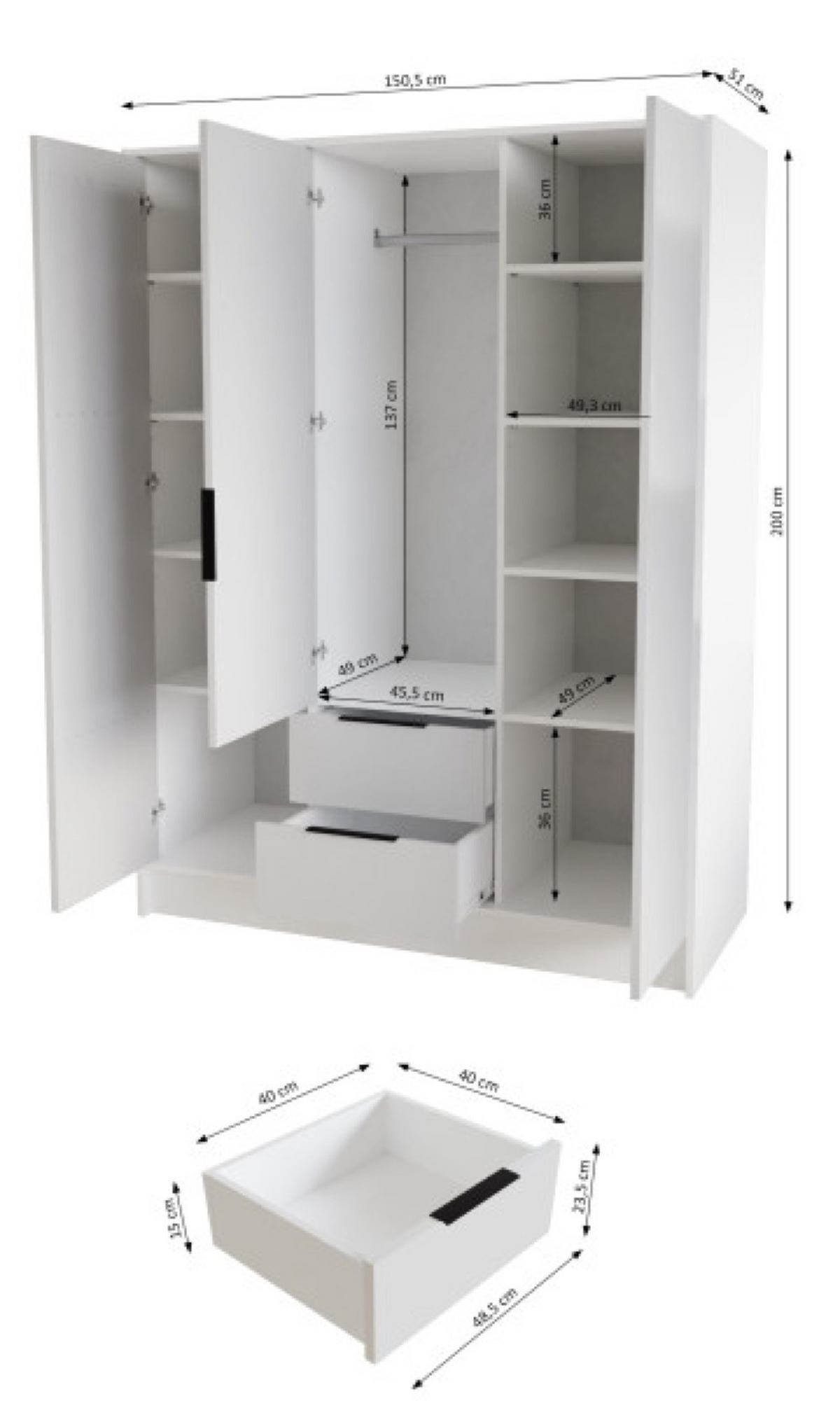 SCHRANK Schwarz Weiß Nikola Mit Verstellbaren Regalen 150 cm - Schwarz/Weiß, Holzwerkstoff (150.5/200/51cm) - Sepro Meble