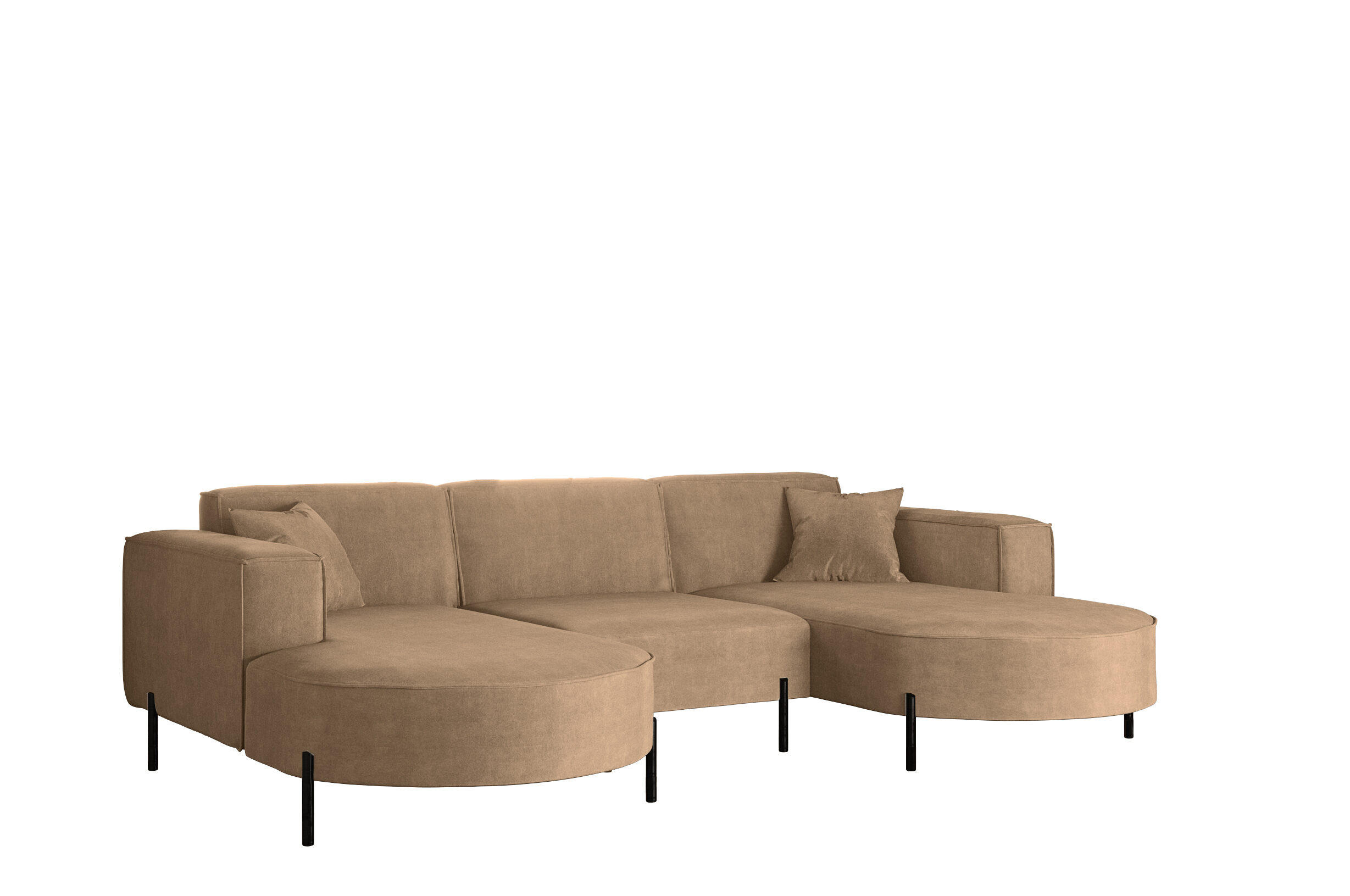 ECKSOFA U-Form Designer Modena Rein Stoff Noel Beige - Beige, Holz (165/299cm) - Kaiser Möbel