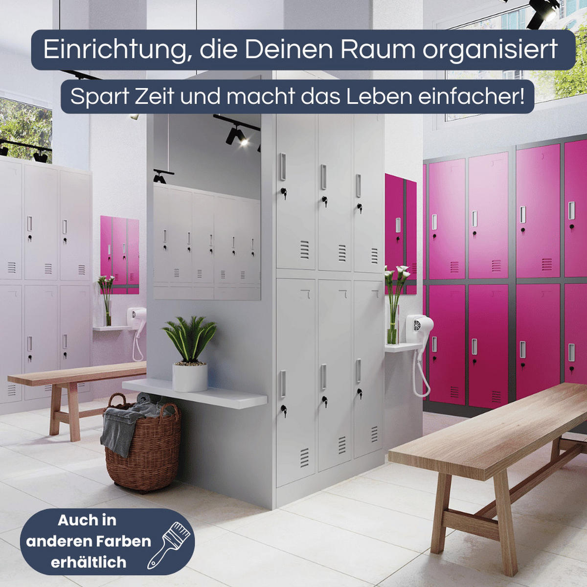 UMKLEIDESCHRANK Spind TOKIO 6 Abteile 185x90x45cm Anthrazit-Lila - Anthrazit, Metall (90/185/45cm) - DELUKE