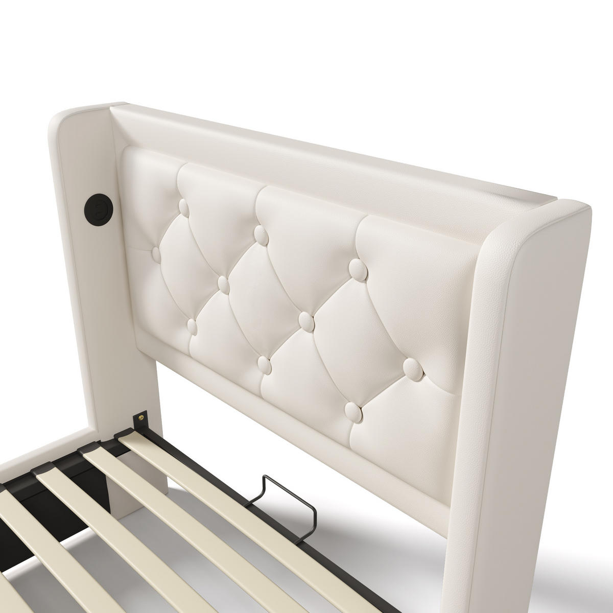 POLSTERBETT aus Kunstleder 90x200 cm in Weiß mit LED & USB/Typ-C - Weiß, Leder (90/200cm) - Modfu