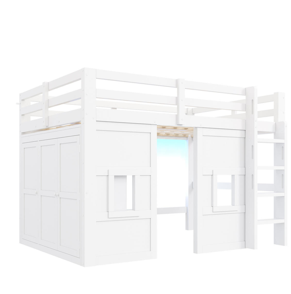 PATROVÁ postel 140/200 cm bílá z borovicového dřeva a MDF se šatní skříní - bílá, kompozitní dřevo (140/200cm) - OKWISH