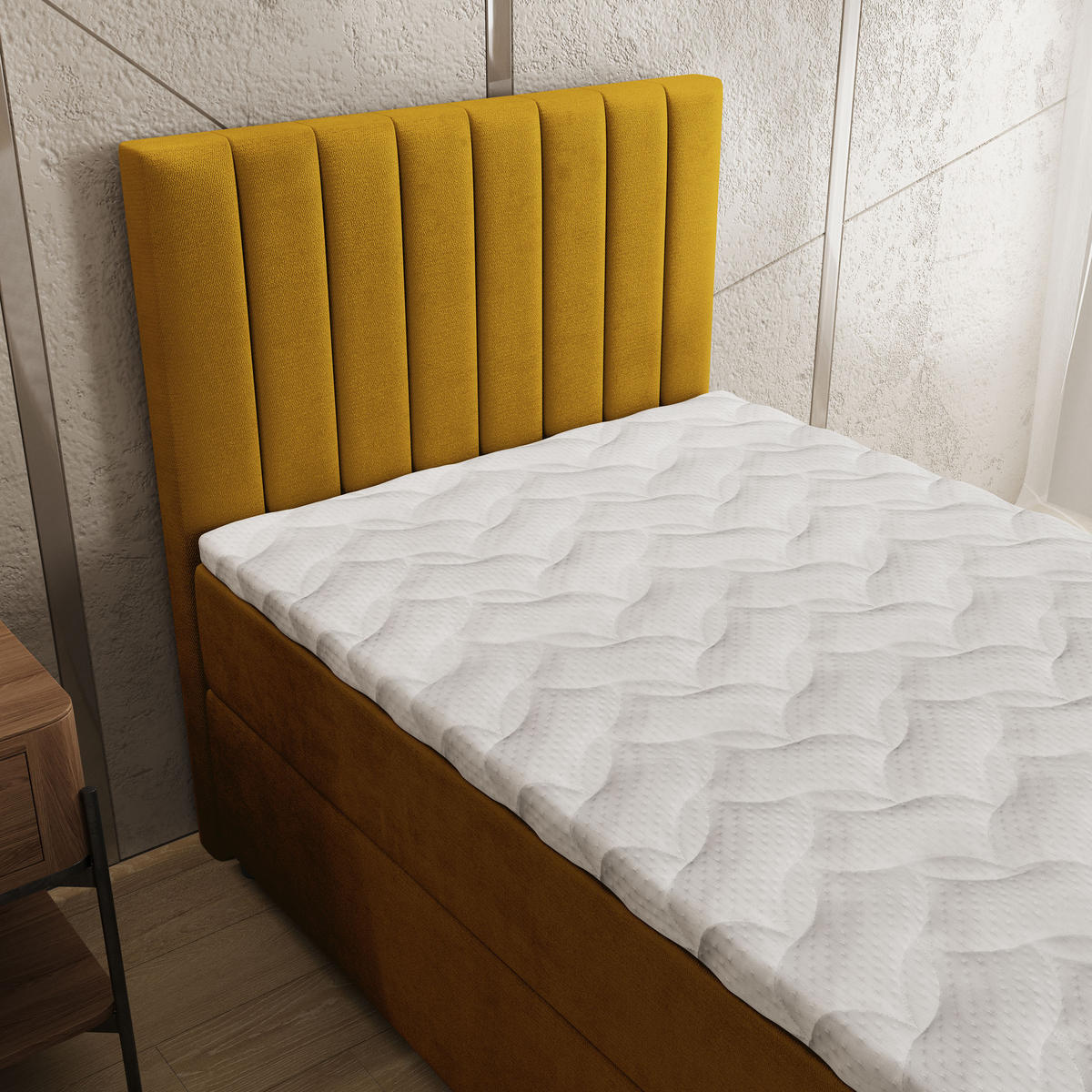 BOXBETT BRESEL 80 80x200 cm mit Matratze und Topper, H2+H3 - Gelb - Gelb, Holz (80/200cm) - MASSENO