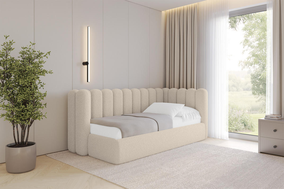 EINZELLBETT Jugendbett mit Bettkasten und Matratze H3/H4, Links - HUGY 100x200 Dunkelbeige - Cappuccino, Holzwerkstoff/Textil (100/200cm) - ALTDECOR