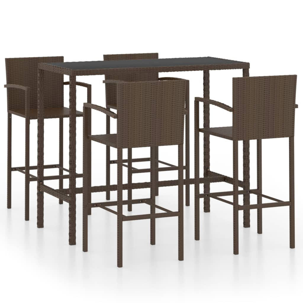 GARTENBAR-SET 5-teilig Poly Rattan Braun - Braun, Kunststoff - vidaXL