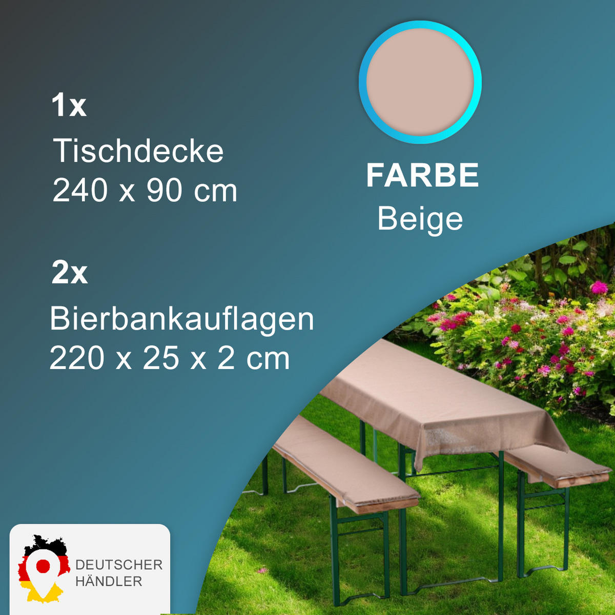 BIERBANKAUFLAGEN Set 240x90 cm Beige - Beige, Textil (90/240cm) - NYVI