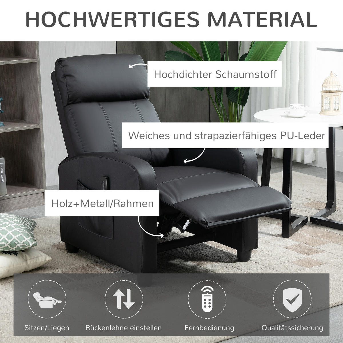 MASSAGESESSEL, PU, Schaumstoff, Schwarz - Schwarz, Kunststoff (88/98/68cm) - HOMCOM