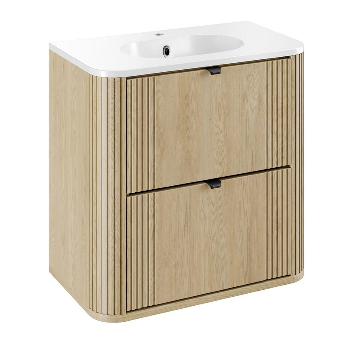 WASCHTISCHKOMBI 80 cm 2 Teile - Ovalia Cremona O BM406 in Cremona-Eiche - Eichefarben/Weiß Hochglanz, Holz/Keramik (80/52/46cm)