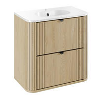 WASCHTISCHKOMBI 80 cm 2 Teile - Ovalia Cremona O BM406 in Cremona-Eiche - Eichefarben/Weiß Hochglanz, Holz/Keramik (80/52/46cm)