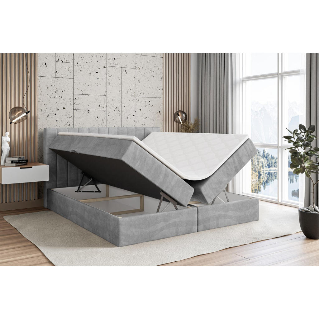 Thumbnail - Altdecor Boxbett, Hellgrau, Holzwerkstoff, Höhe ca. 20 cm, 180x200 cm, Schlafzimmer, Betten, Boxspringbetten