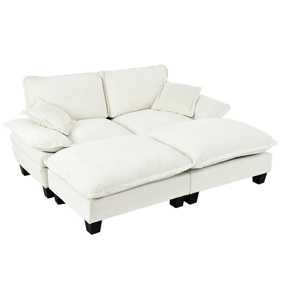 ECKSOFA 194/151/90 cm beige aus Chenille mit Ottomanen - Beige, Textil (151/194cm) - OKWISH