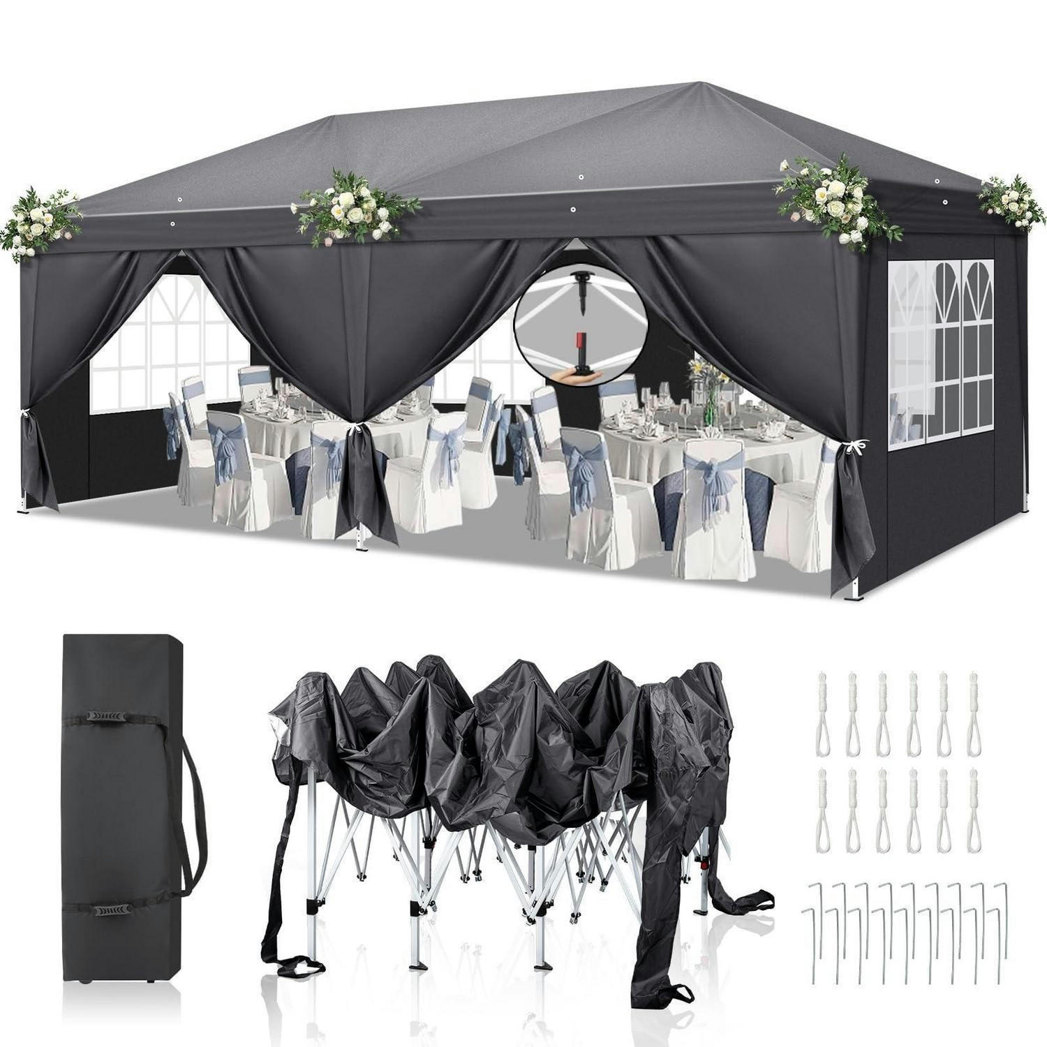 FALTPAVILLON 3x6 m Anthrazit mit 6 Seitenteilen - Anthrazit, Metall (300/265/600cm)
