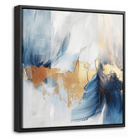 LEINWAND Bilder mit Rahmen - Gold - Blau - Aquarell - Kunst - Modern - 20x20 - Hellblau, Textil (20/20cm) - MuchoWow