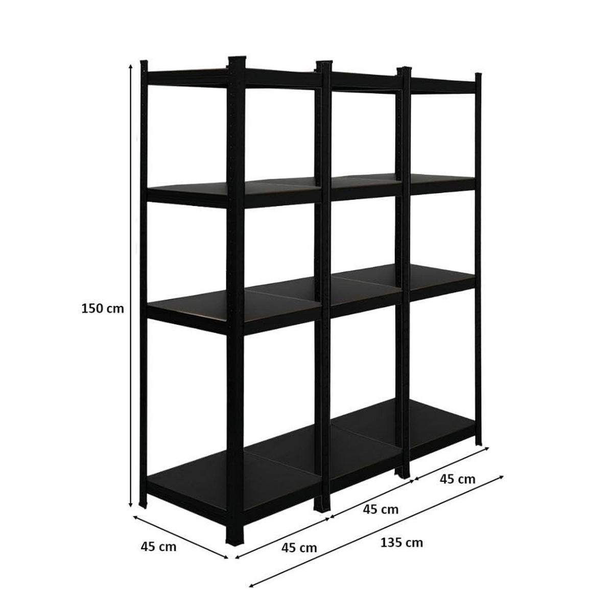 SCHWERLASTREGAL Ragnar All Black Series 3er-Set mit 3x 150x45x45 cm Fachlast 100 kg Matt Schwarz - Schwarz, Metall (135/150/45cm) - PROREGAL