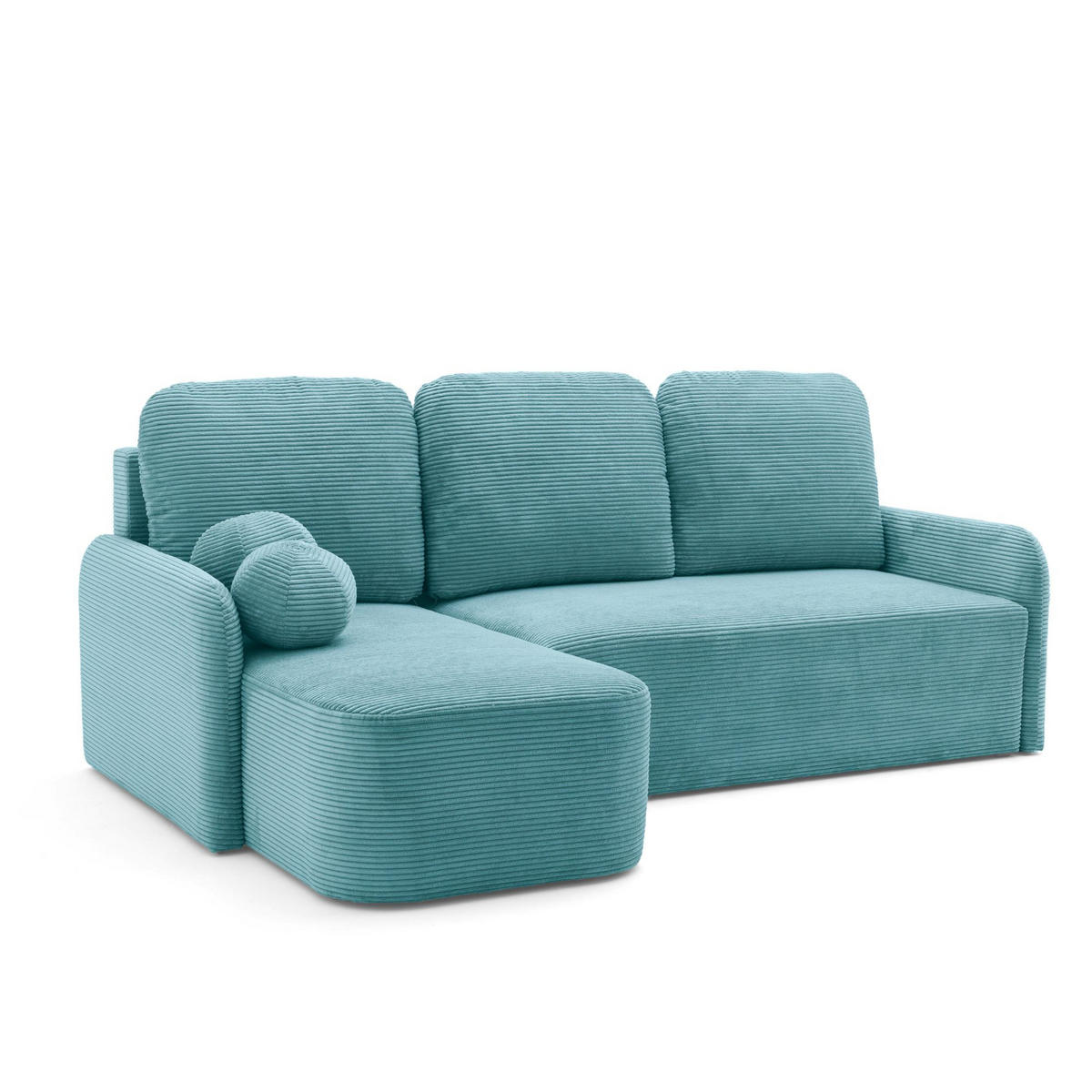 ECKSOFA CASPER L Links mit Schlaffunktion 132x198 Cord Blau - Blau/Schwarz, Holz/Kunststoff (217/145cm) - NACANAPA