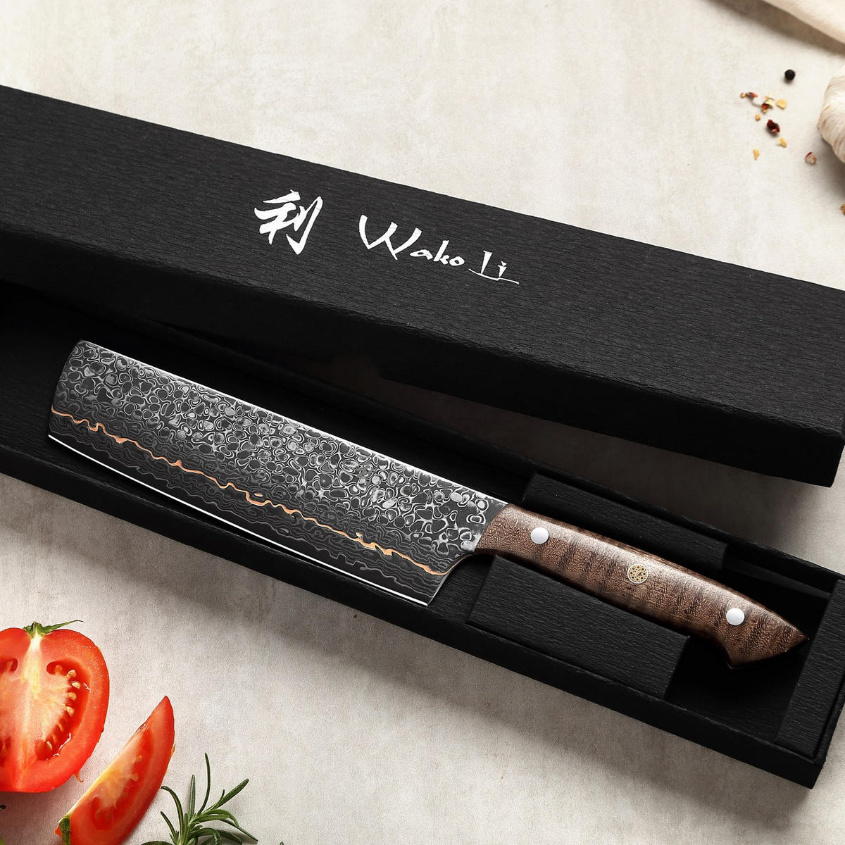 NAKIRIMESSER 18 cm - Kupferfarben, Holz/Metall (1cm) - Wakoli