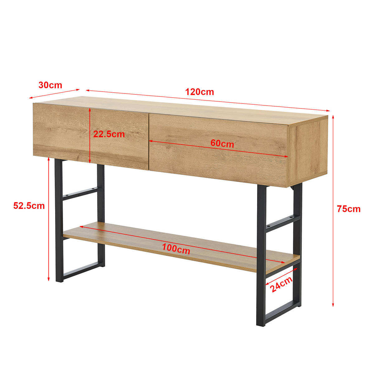 KONSOLENTISCH Varberg - Eichefarben, Holzwerkstoff/Metall (30/120/75cm) - [en.casa]