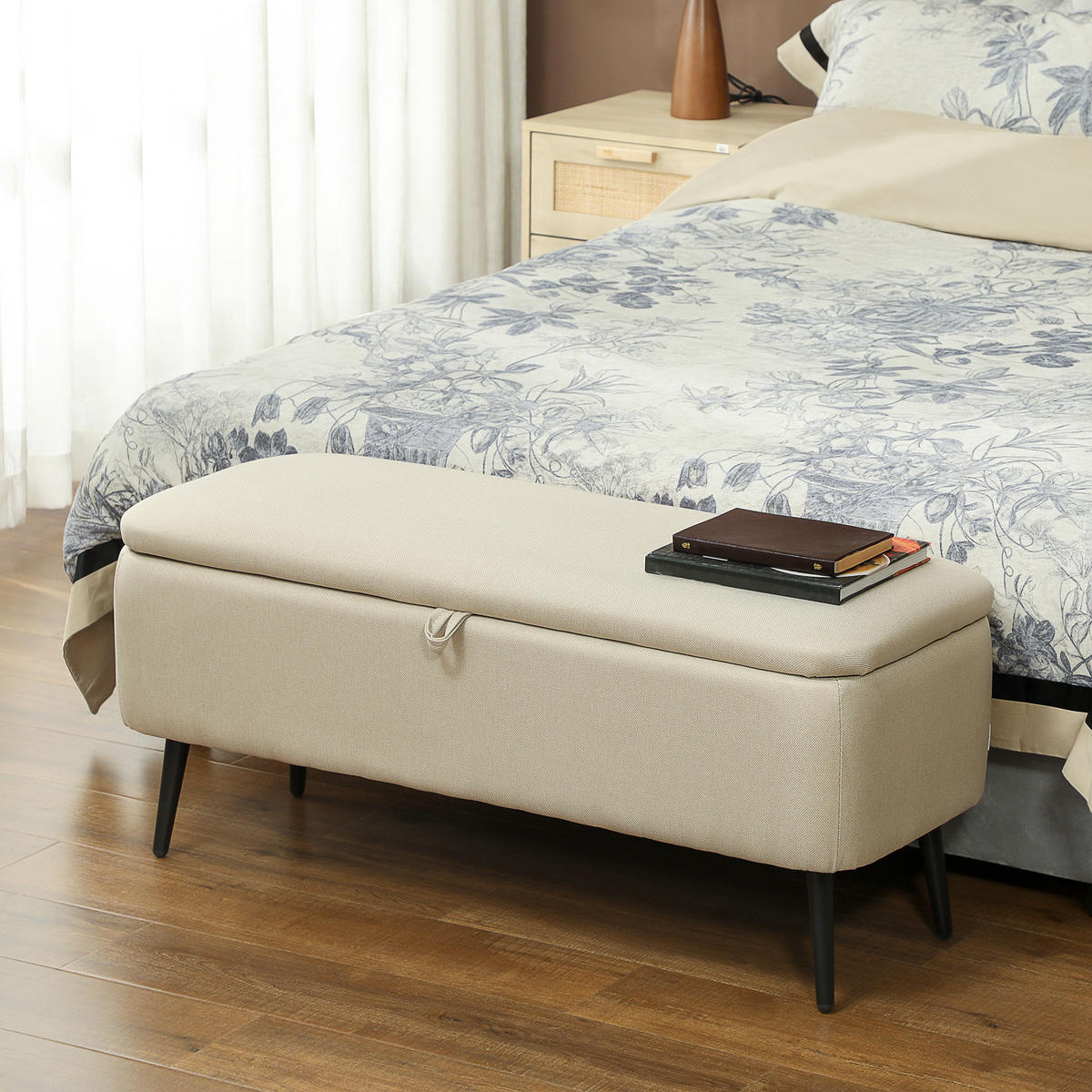 TRUHENBANK DE-16458 2-in-1 mit Stauraum und Samtbezug Beige - Beige, Textil (101/44.5/38.5cm) - ComfortXL