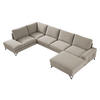 WOHNLANDSCHAFT Flavio U, Seite: Rechts - L3F+L2F+R1F - Beige/Schwarz, Holz/Textil (367/91/214cm) - MIRJAN24