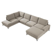 WOHNLANDSCHAFT Flavio U, Seite: Rechts - L3F+L2F+R1F - Beige/Schwarz, Holz/Textil (367/91/214cm) - MIRJAN24