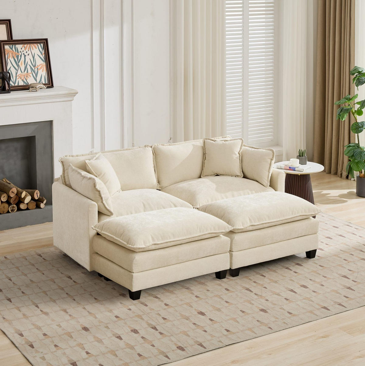 2-SITZER Sofa aus Chenille in Beige mit modularem Design - Beige, Textil (75/84/198cm) - Modfu