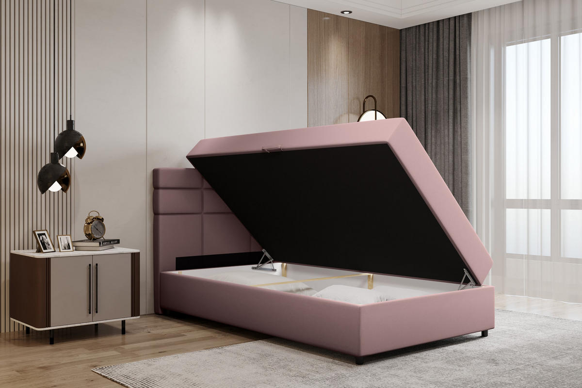 BOXBETT Reve 120 x 200 cm mit Bettkasten und Lattenrost ohne matratze - rosa - Rosa, Holz (120/200cm) - Panda Möbel