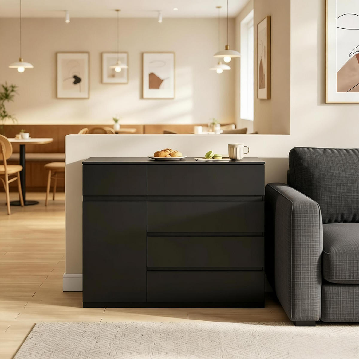 KOMMODE Schwarz 100/40/80 cm - Schwarz, Holzwerkstoff (100/80/40cm) - PANGIVO