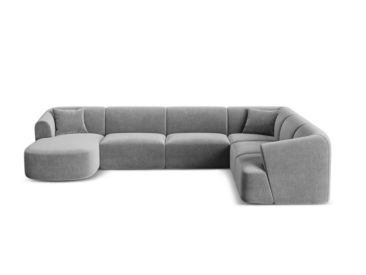 MODULARES-PANORAMASOFA rechts Campi aus Samt grau 7 Sitzplätze - Grau, Textil (255/70/330cm) - Cosmopolitan Design