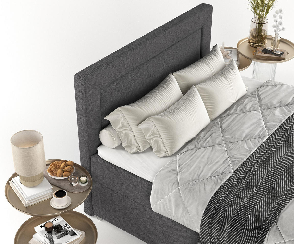 BOXBETT Lontano 120/200 cm Anthrazit im Megan Stoff - Chromfarben/Anthrazit, Holz/Holzwerkstoff (120/200cm) - AltaBeds