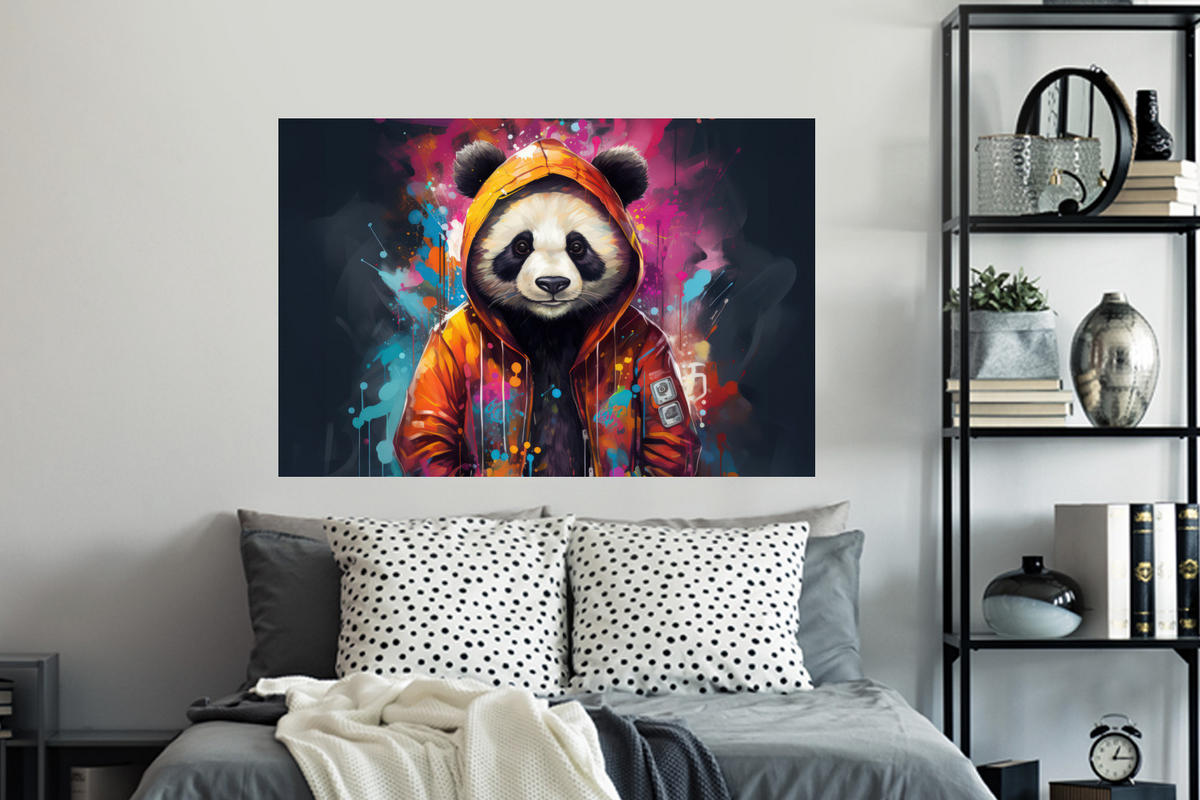 WANDTATTOO Panda - Jacke - Graffiti - Orange 120x80 cm - Orange, Kunststoff (120/80/0.1cm) - MuchoWow