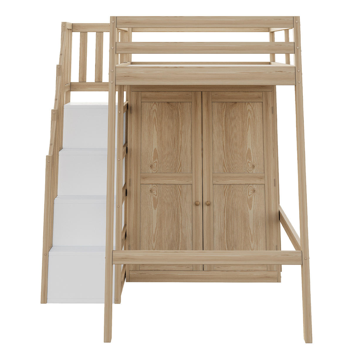 HOCHBETT 90/200 cm in Naturfarbe mit Kleiderschrank und Stauraumtreppe - Naturfarben, Holzwerkstoff (90/200cm) - Flora Grace