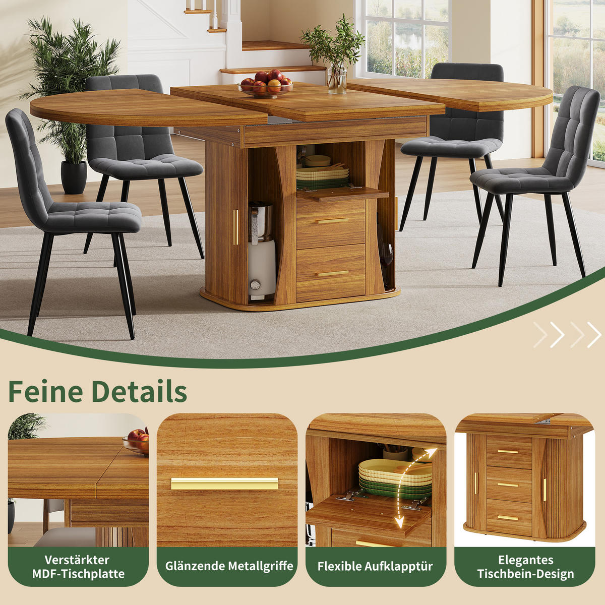 AUSZIEHTISCH Walnussfarben 118-158/118/77 cm - Walnussfarben, Holz (118/118/77cm) - PANGIVO