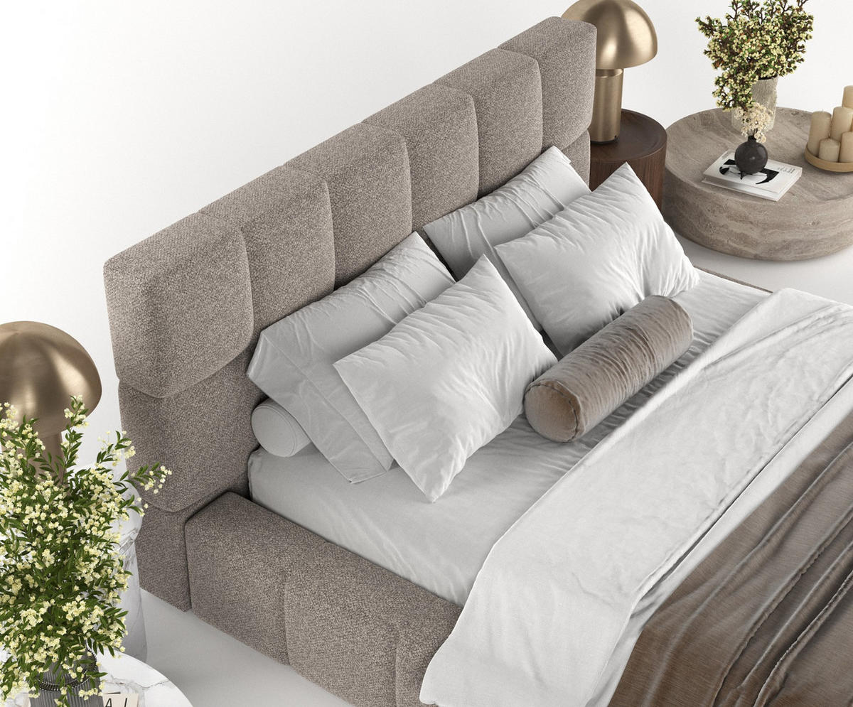 POLSTERBETT Paros mit Stauraum 180/200 cm Beige im Bubble Stoff - Beige/Schwarz, Holz/Holzwerkstoff (180/200cm) - AltaBeds