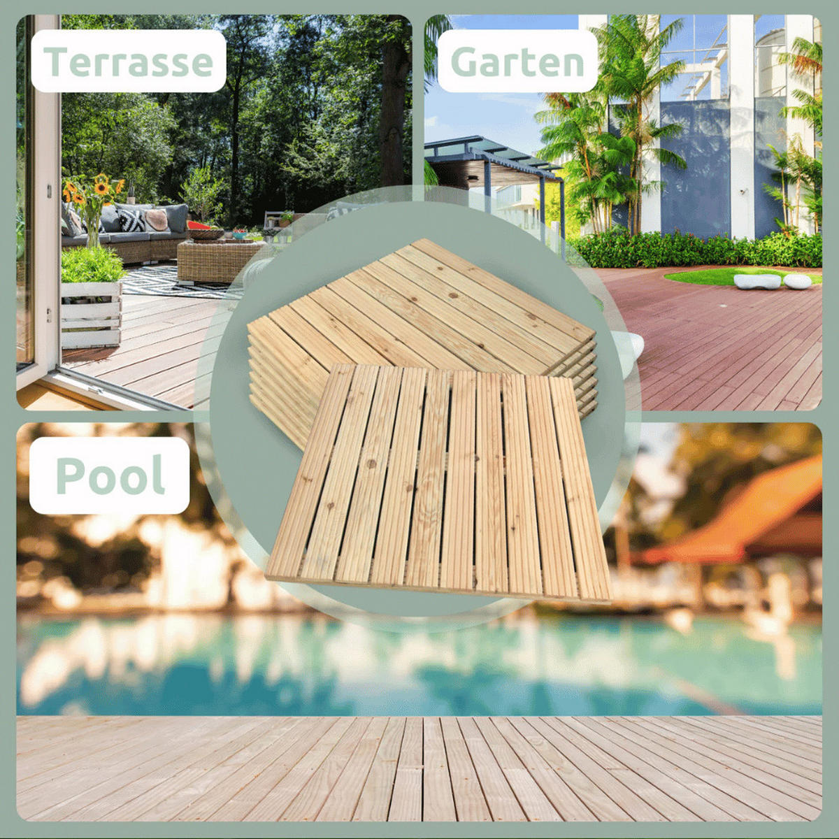 HOLZFLIESE Kiefernholz 95x95cm Terrassenfliese quadratisch - Braun, Holz (95/95/3.8cm) - DELUKE