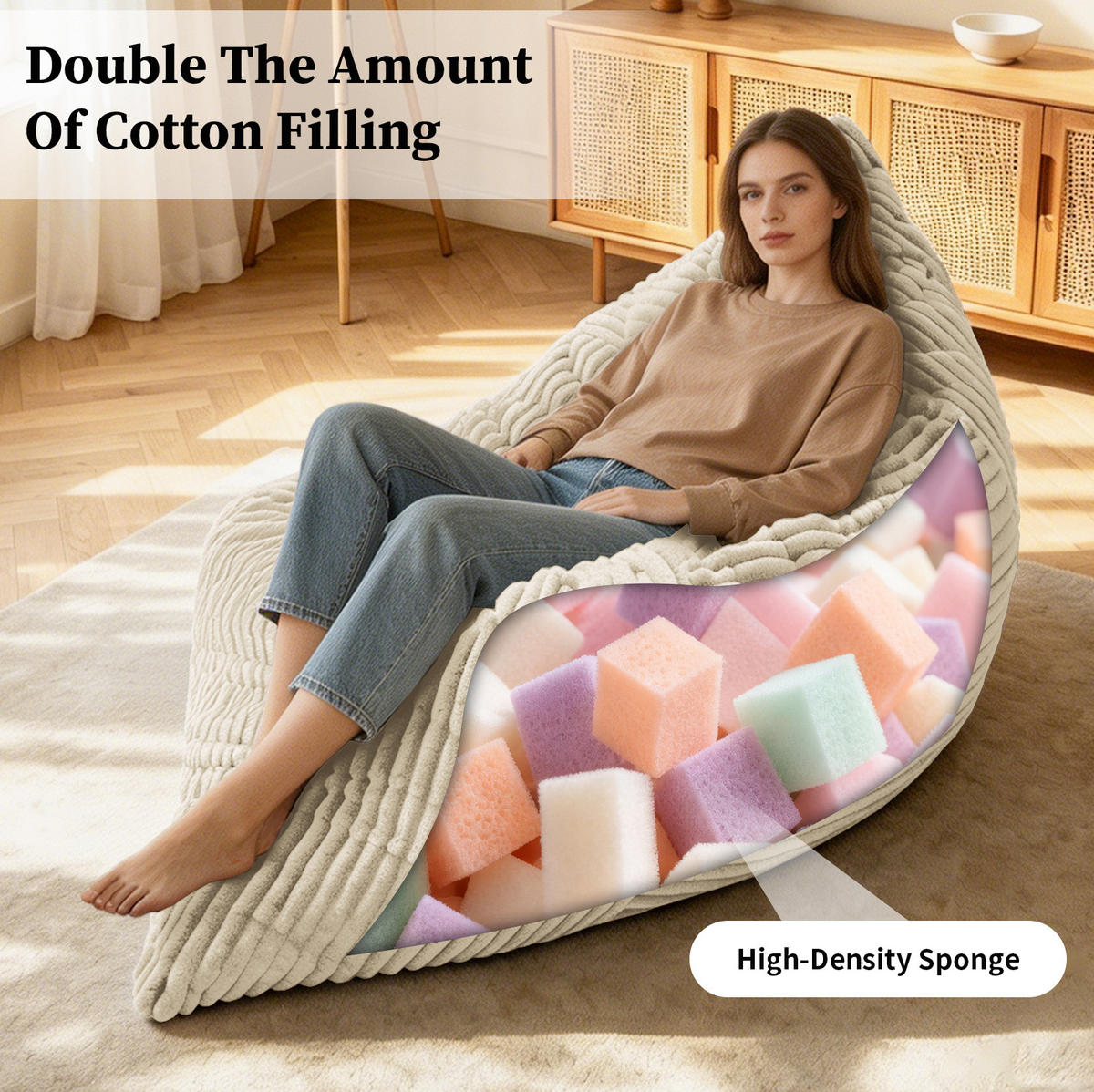 SITZSACK 3-in-1 Weiß Cord - Weiß, Kunststoff (125/10/180cm) - Meubliv