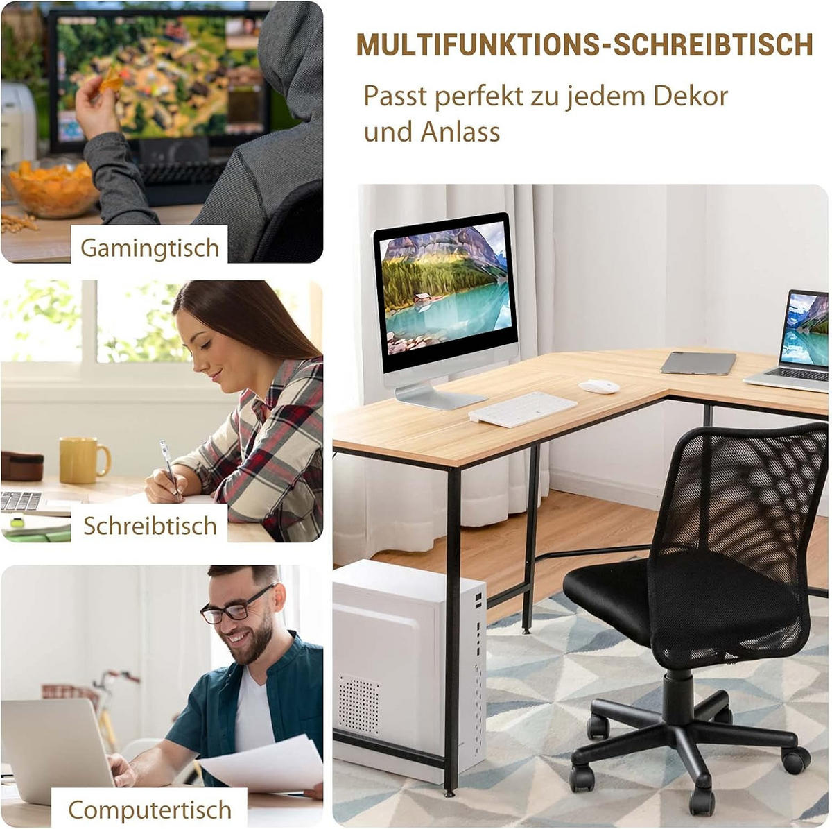 DATORBORD Natur - Naturfärgad, Träbaserade material (138/138/75cm) - COSTWAY