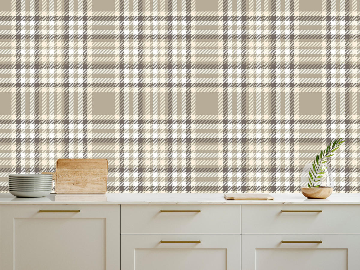 VLIESTAPETE Schottenkaro im Vintage-Stil – Braun, Beige, Weiß – 50x1000 cm - Beige/Braun, Papier (50/1000cm) - Muralo