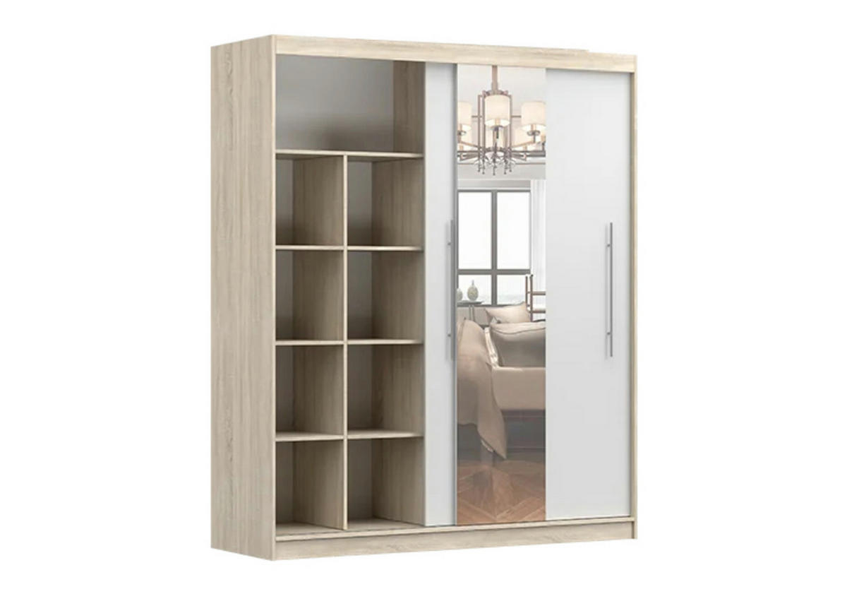 SCHIEBETÜRENSCHRANK - NICO 01 Weiß - Weiß, Holzwerkstoff/Metall (204/218/58cm) - Möblo
