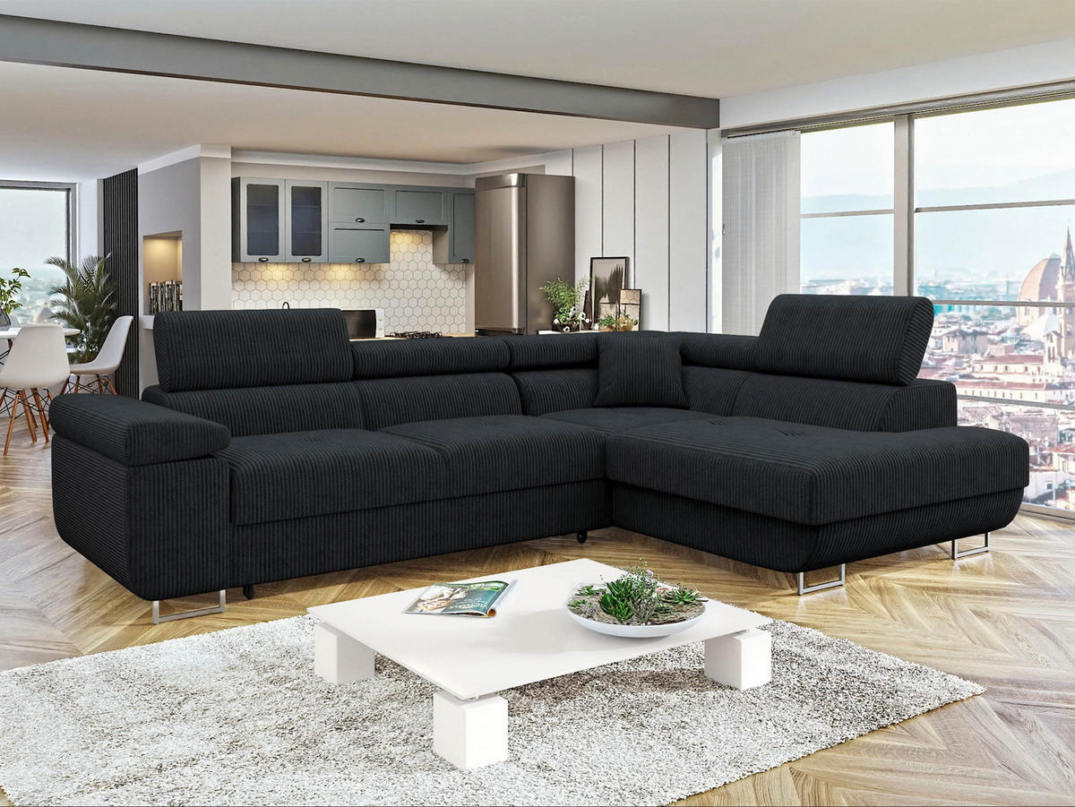 ECKSOFA Torezio Cord, Seite: Rechts - Schwarz, Holz/Textil (274/203cm) - MIRJAN24