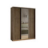 SCHWEBETÜRENSCHRANK ORRA 150/205/60 cm 3-türig mit Spiegel und Lamellen Eiche Lefkas - Eichefarben/Schwarz, Holzwerkstoff (150/205/60cm) - MASSENO