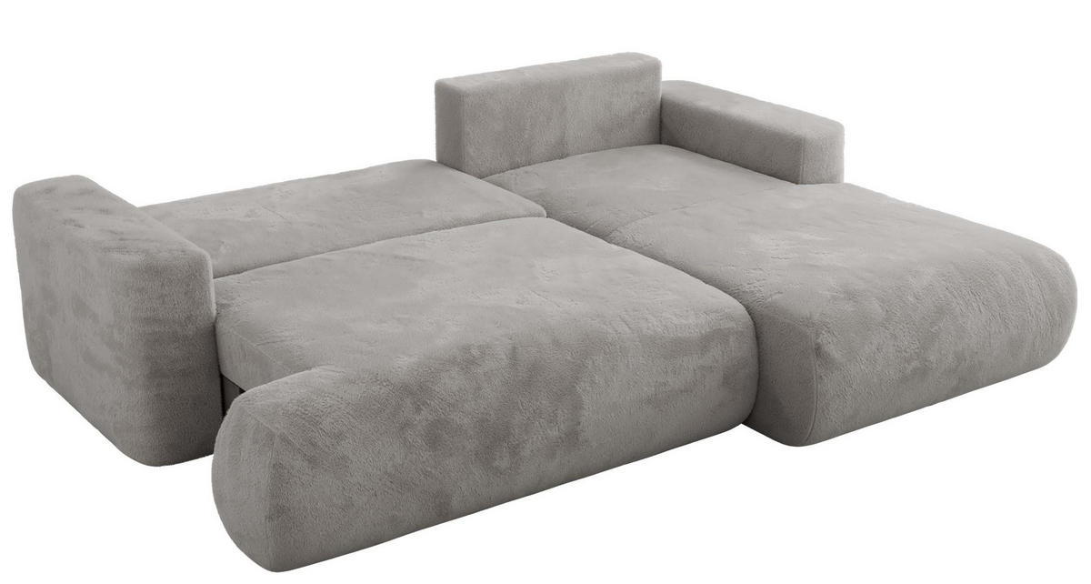 ECKSOFA OVO L Hellgrau Plüsch - Rechts Seite - Hellgrau/Schwarz, Kunststoff/Textil (195/271cm) - MKS