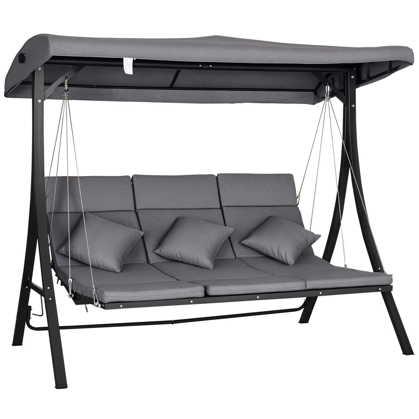HOLLYWOODSCHAUKEL 3-SITZER DE-06984 inkl. Kissen, wetterbeständig Grau - Schwarz/Grau, Textil/Metall (200/168/115cm) - ComfortXL