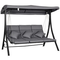 HOLLYWOODSCHAUKEL 3-SITZER DE-06984 inkl. Kissen, wetterbeständig Grau - Schwarz/Grau, Textil/Metall (200/168/115cm) - ComfortXL