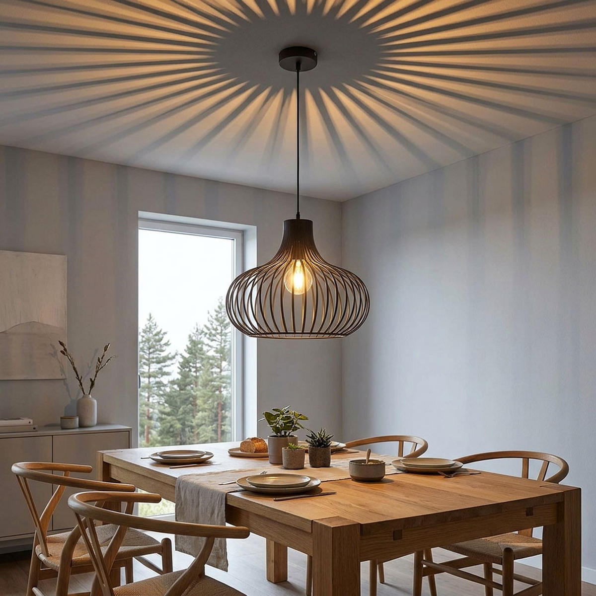 PENDELLEUCHTE MATEO Gitter schwarz - Schwarz, Metall (40/40/150cm) - Globo Lighting