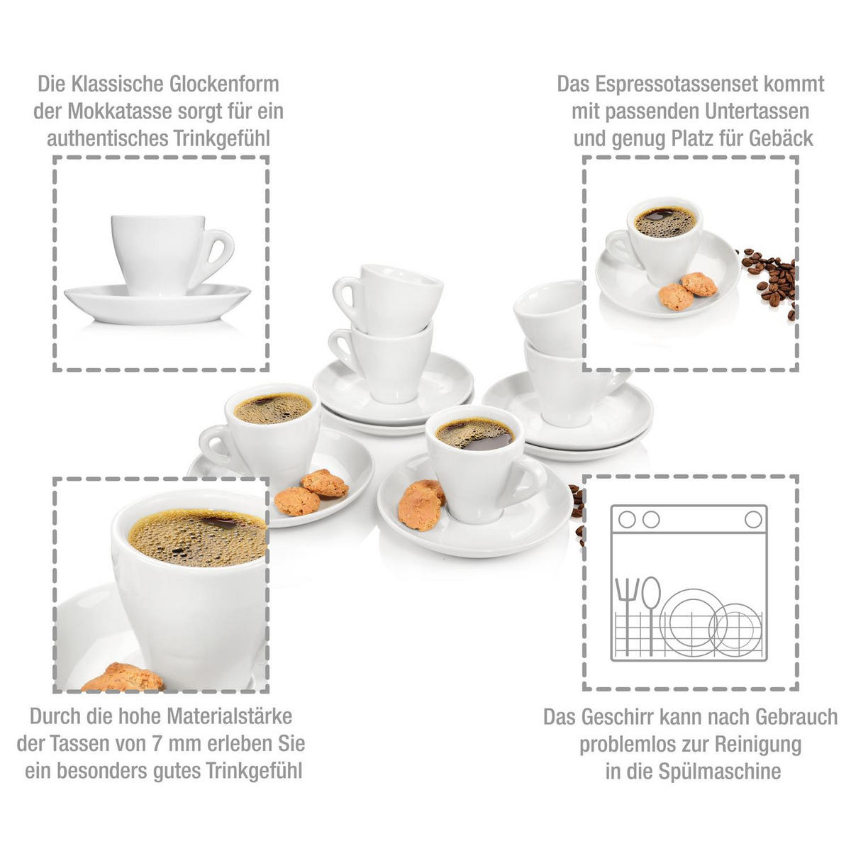 ESPRESSOTASSEN SET NEW PORT - 12 teilig aus Porzellan - Weiß, Keramik (0.08L) - Sänger