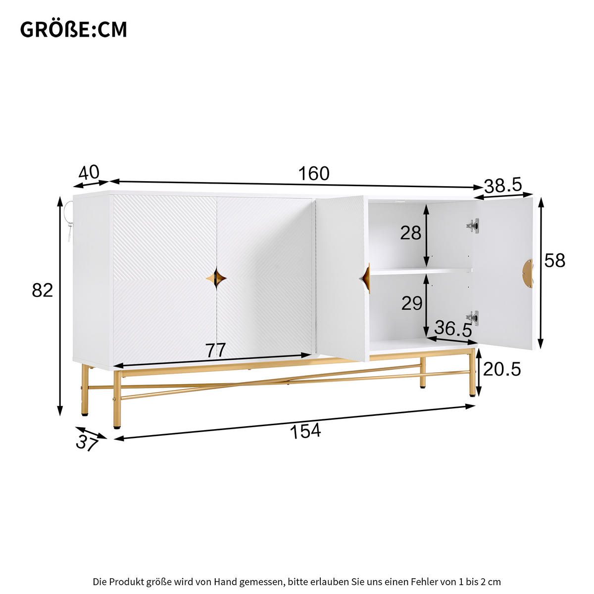 SIDEBOARD mit 2 Türen & 3 Schubladen, Weiß & Holzoptik, 120 x 40 x 80 cm - Weiß, Holzwerkstoff/Metall (160/82/40cm) - Urban Meuble