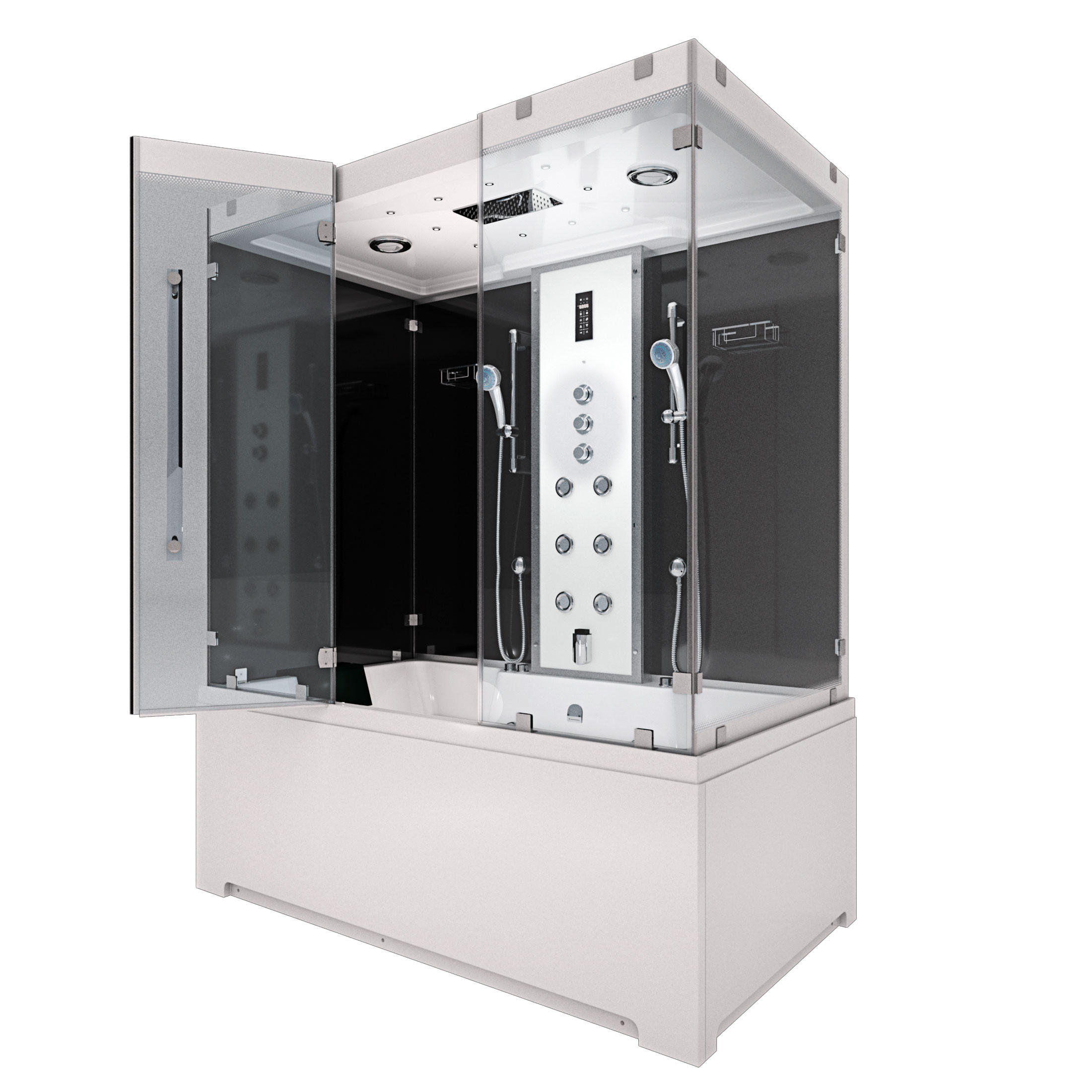 BADEWANNE Dusche K80-SW-TH-A-SC-EA Duschtempel - Schwarz, Glas/Kunststoff (100/180/228cm) - AcquaVapore by Sandra Jentho