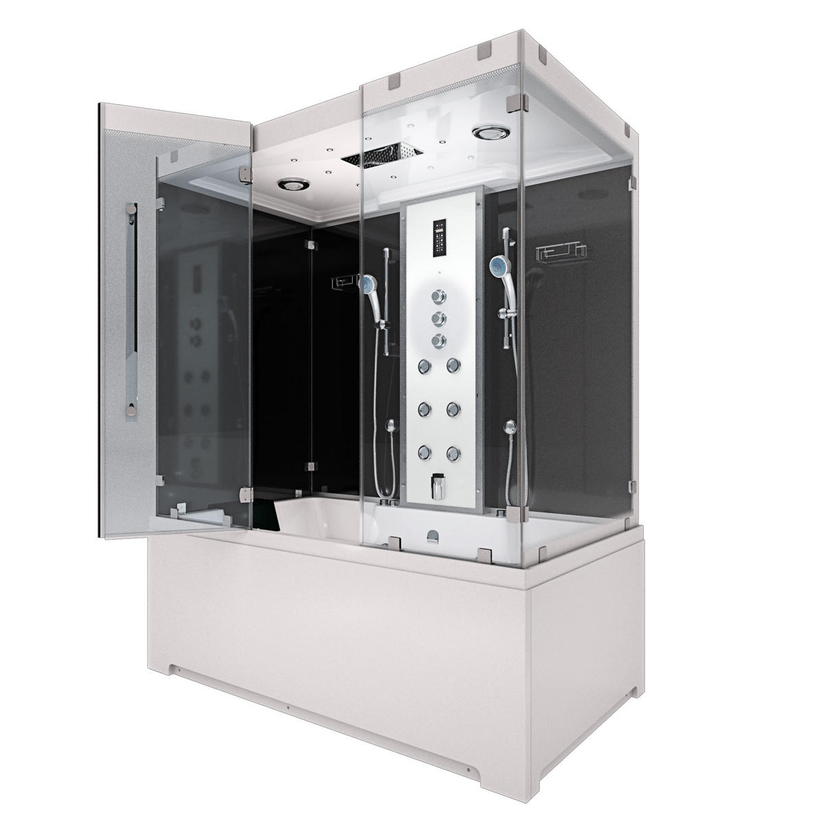 BADEWANNE Dusche K80-SW-TH-A-SC-EA Duschtempel - Schwarz, Glas/Kunststoff (100/180/228cm) - AcquaVapore by Sandra Jentho