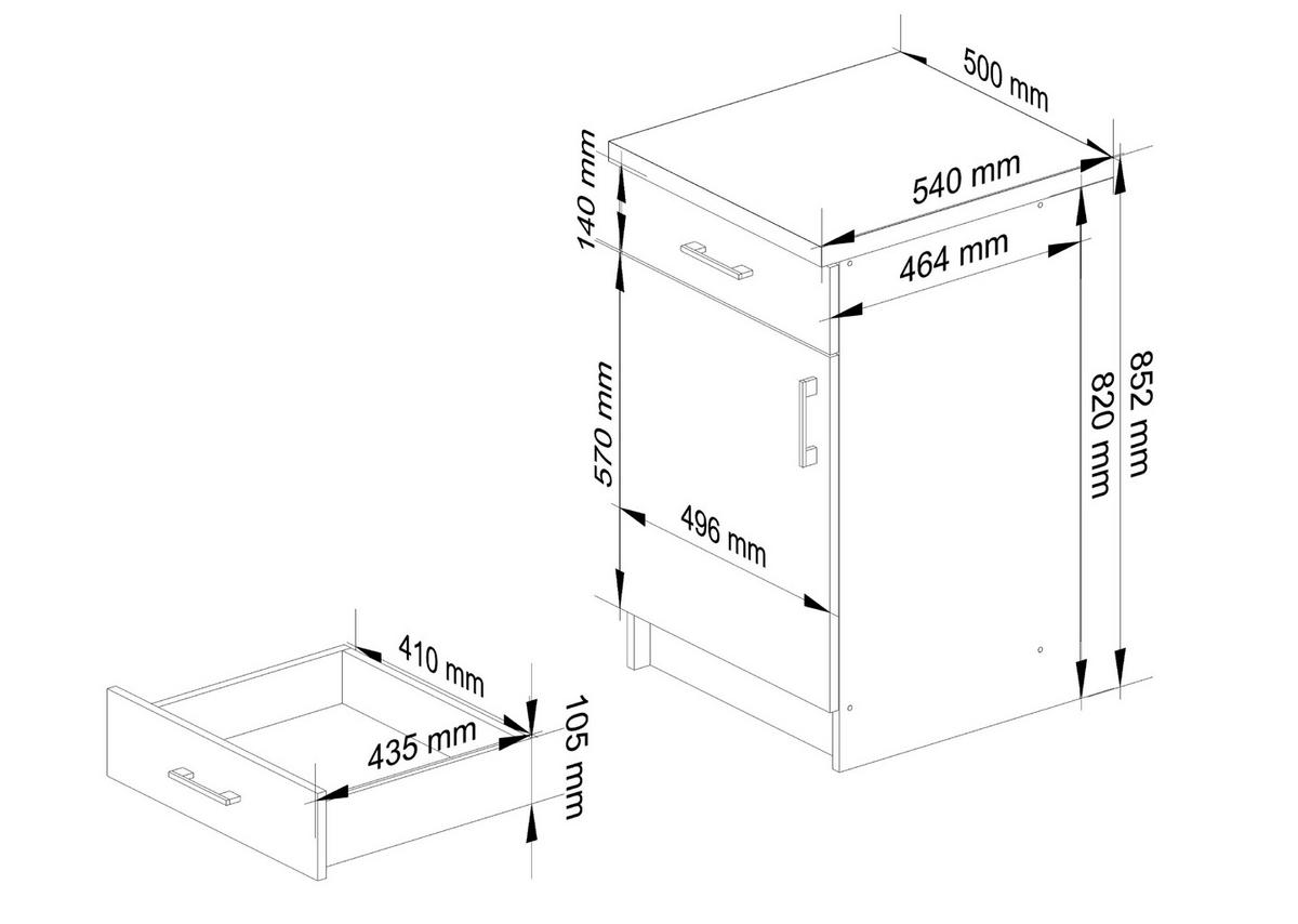 KÜCHENSCHRANK Weiß, Sonoma Eiche 44.5x50x82cm - Silberfarben/Weiß, Holzwerkstoff/Kunststoff (50/82/44.5cm) - Akord