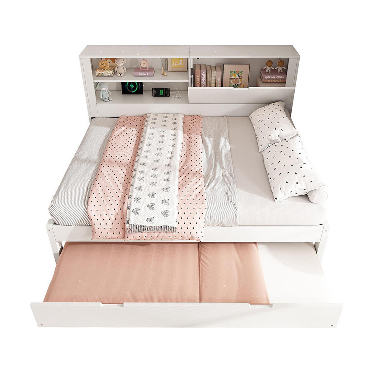 AUSZIEHBETT 140×190 cm mit Lattenrost in Weiß - Weiß, Holz (140/190cm)