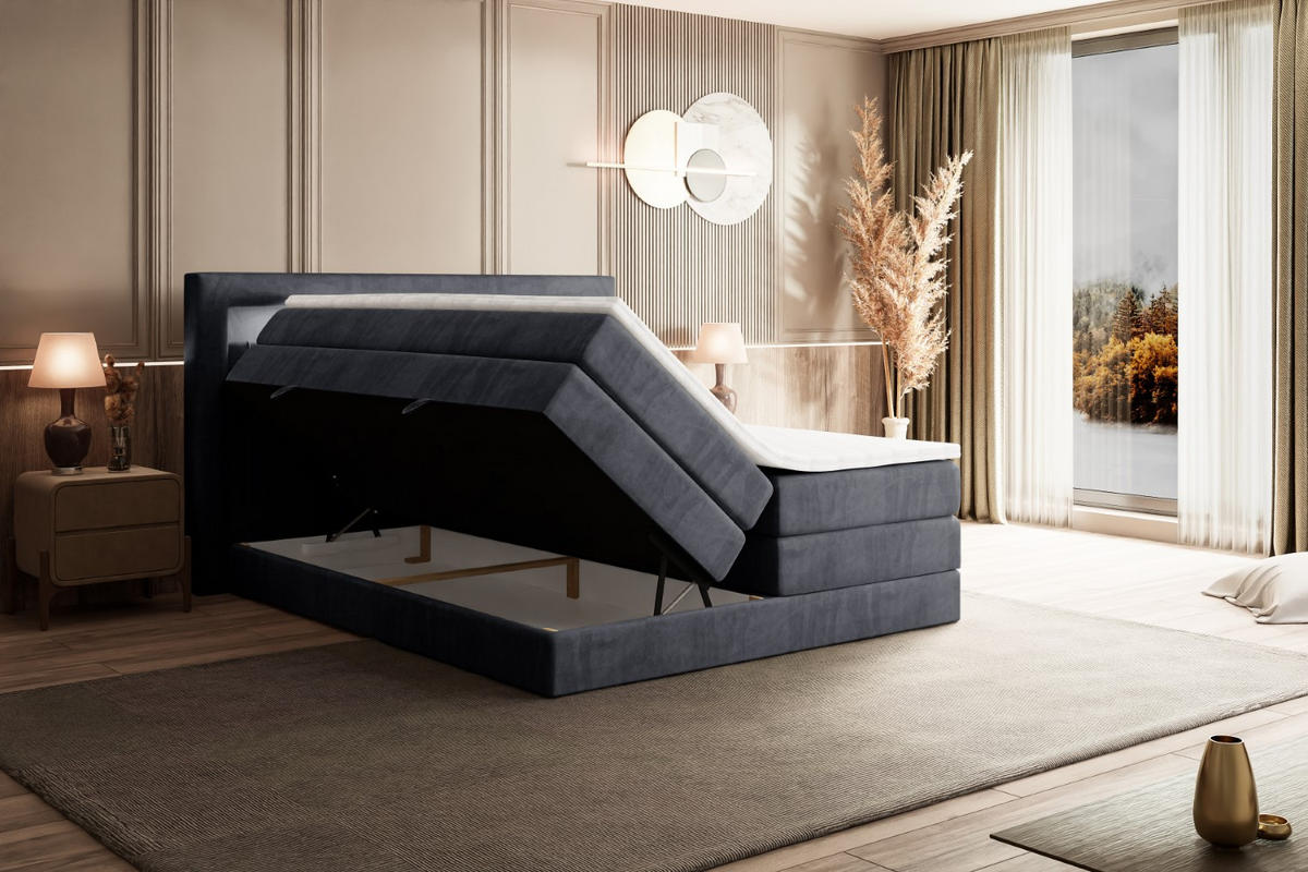 BOXSPRINGBETT NOEL GOLD KING - 180x200 - H3/H4 - Dunkelgrau - Dunkelgrau, Holzwerkstoff (180/200cm) - ALTDECOR